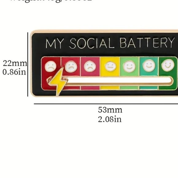 Pin Enamel My Social Battery Sliding Brooch Funny Bag Charm Backpack Mood NEW - Picture 5 of 5